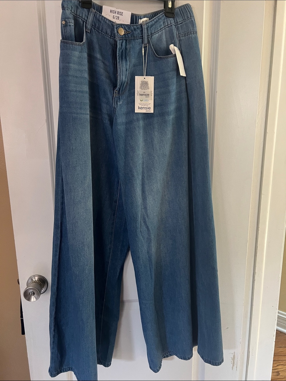 Kensie High Rise Palazzo Jeans in Medium Blue